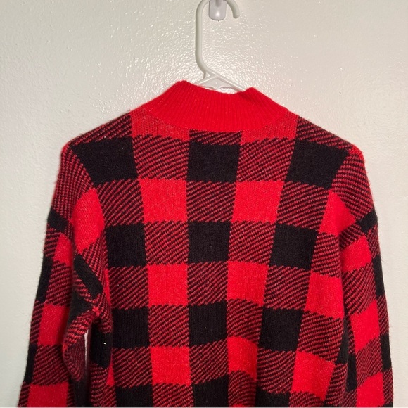 Loft Buffalo Plaid Mock Neck Sweater Red Black MP - Picture 7 of 11